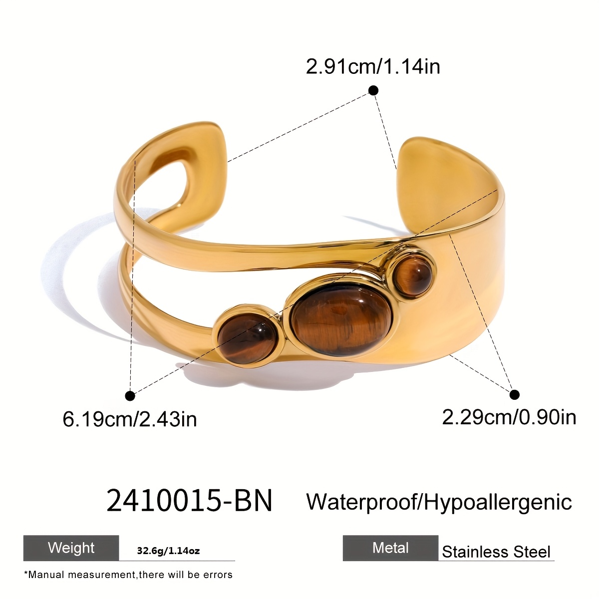 Exquisite Natural Stone Open Bangle Bracelet, High-Quality Fashion